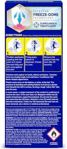 One-step wart removal dispenser with freeze-dome technology for hands and feet.