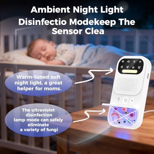 Wireless receiver unit with integrated night light and alert mode buttons.