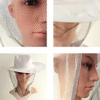 Person wearing Navadeal white beekeeping hat for insect protection