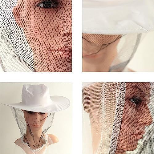 Person wearing Navadeal white beekeeping hat for insect protection