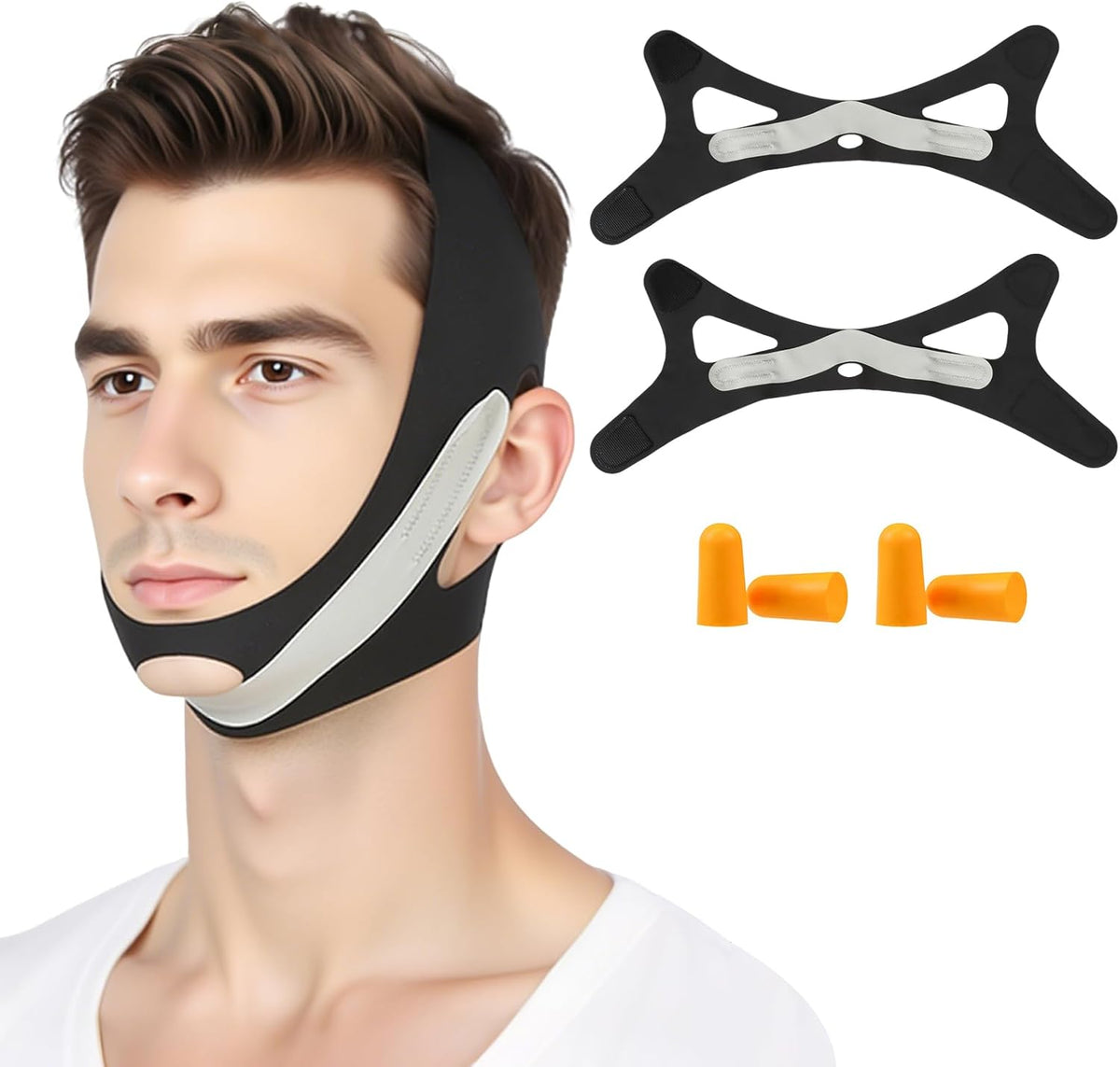 GlintStick Anti Snoring Chin Strap front view for sleep support.