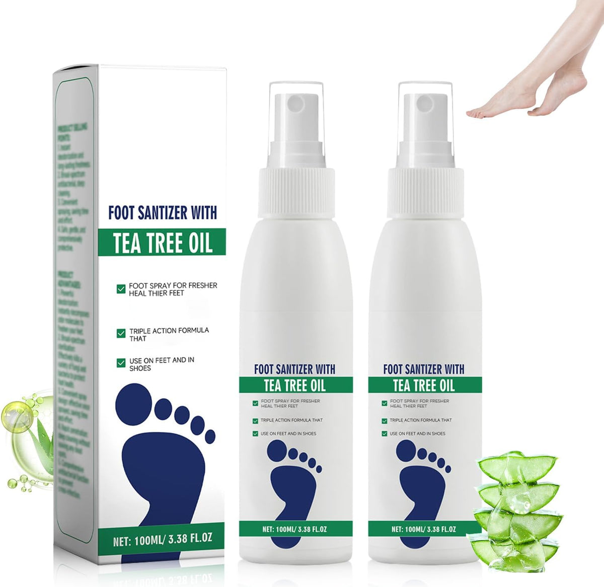 Ginolmis Foot Sanitizer Spray front view of two bottle pack for foot hygiene.
