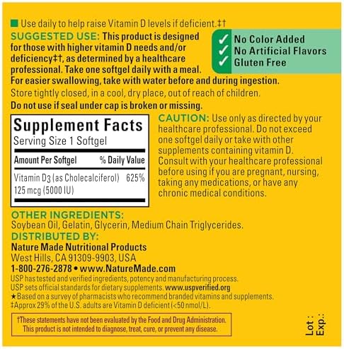 Nature Made Vitamin D3 USP verified seal and quality assurance information