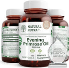 Natural Nutra Evening Primrose Oil front view bottle of dietary supplement for skin health