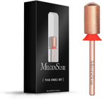 MelodySusie safety nail drill bit front view showcasing the premium rose gold finish and cross cut teeth pattern.