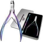 Gubonwer professional cuticle trimmer and pusher set inside a sleek metal storage tin box front view