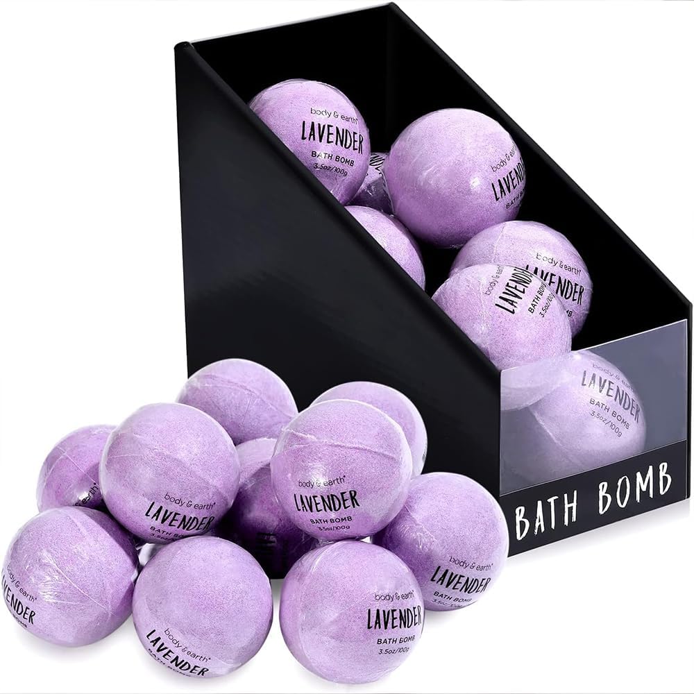 Body & Earth Lavender Bath Bombs Gift Set front view showcasing the premium packaging.