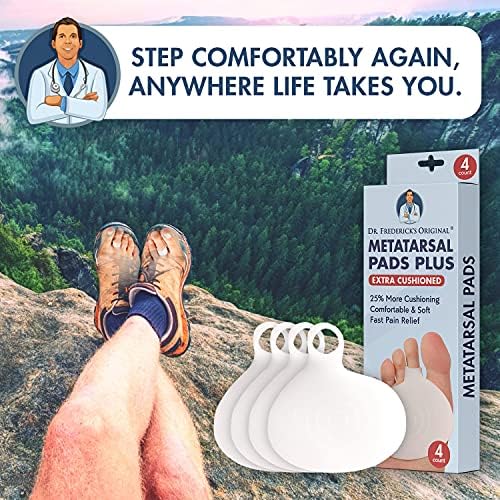 Demonstration of the metatarsal pad placement on the foot for metatarsalgia relief.