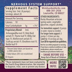 WishGarden Herbs Deep Stress liquid supplement bottle showing the legal disclaimer and daily serving guidelines.
