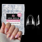 Una Gella short almond gel nail tips in a storage box