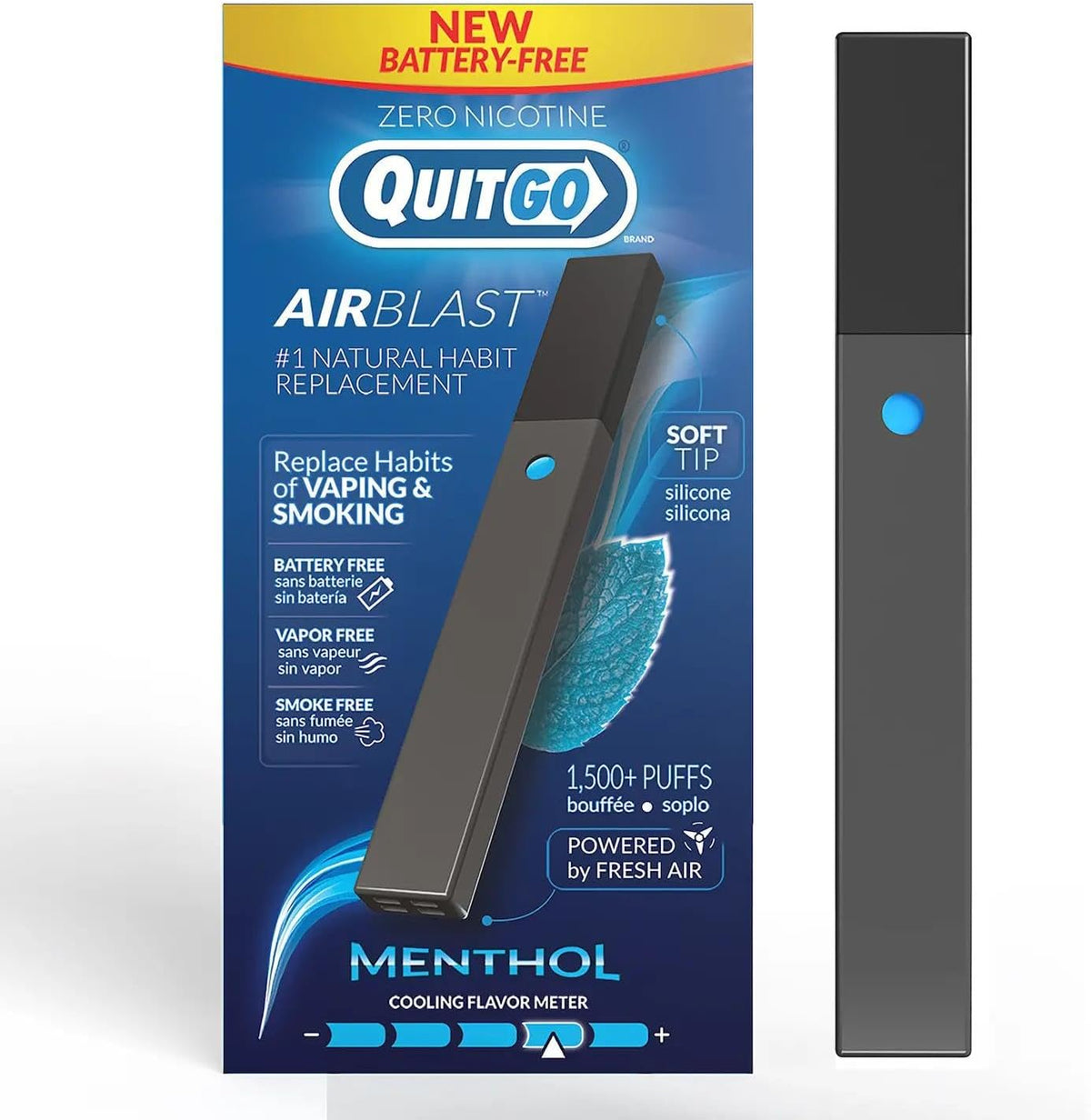 QuitGo AirBlast Menthol Inhaler front view for smoking cessation support.