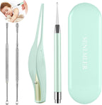 Senlmler 4 Pack Ear Wax Removal Tool Kit front view with green storage case.