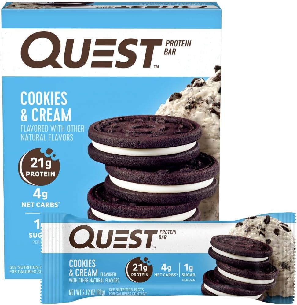 Quest Nutrition Cookies & Cream Protein Bars, 21g Protein, 4g Net Carbs, 1g Sugar, High Fiber, Gluten Free, Keto Friendly, 4 Count - Image 1