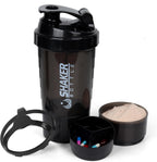 XTK shaker bottle 16oz in black with detachable powder storage and pill organizer