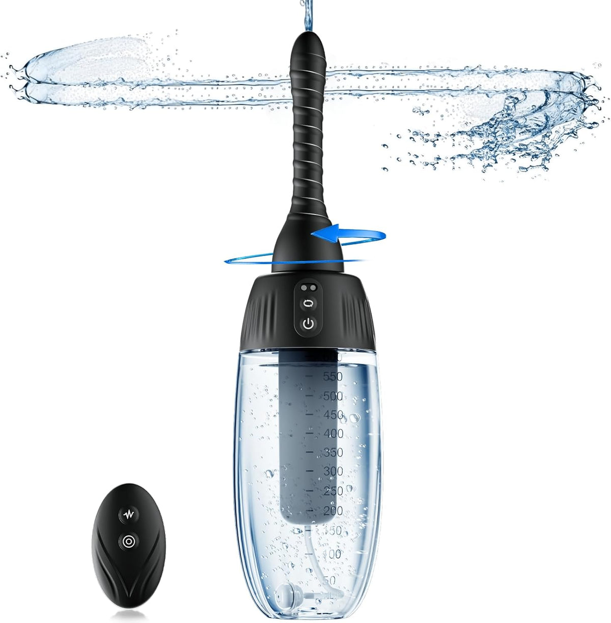 Zatsaog automatic rotating anal douche front view showing 5 spout nozzle and silicone bulb.