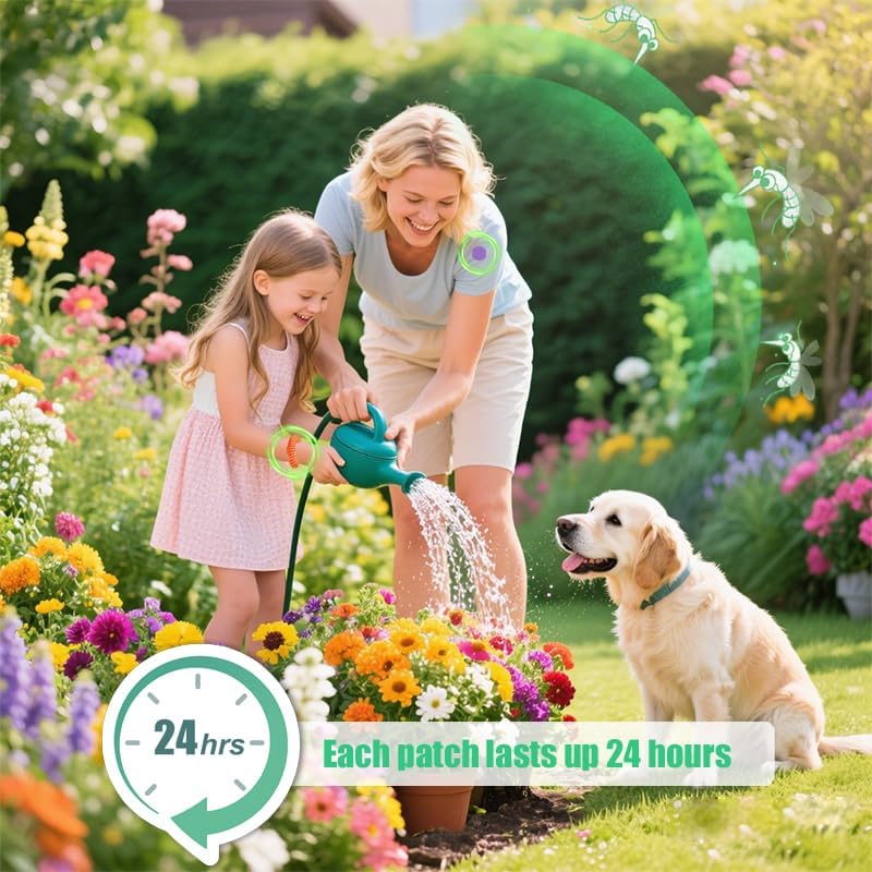 Family using natural plant-based mosquito stickers outdoors
