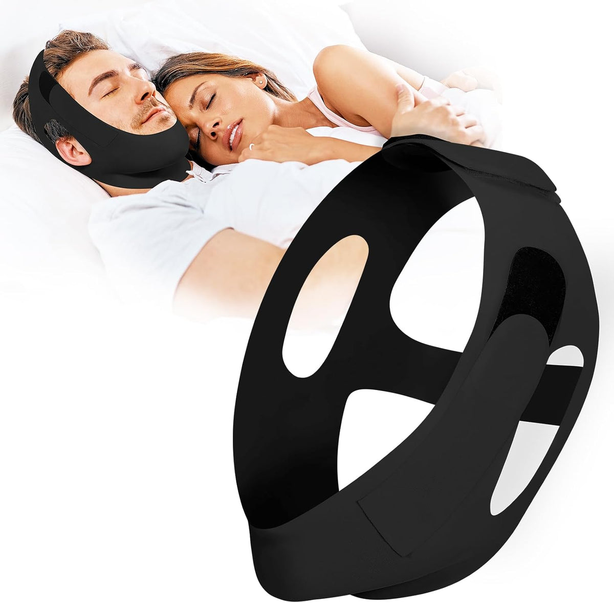 OHALEEP Anti Snore Chin Strap front view adjustable sleep aid.
