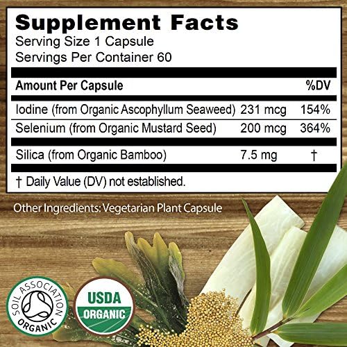 Earthier Organic Selenium 60 capsules nutritional facts and certified organic seals