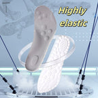 Insoles being trimmed with scissors to demonstrate the customizable cuttable fit feature.