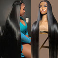 Ownrose 30 inch 13x6 lace front wig front view showing long straight human hair