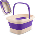 Fivona collapsible foot soak basin front view purple and beige