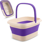 Fivona collapsible foot soak basin front view purple and beige