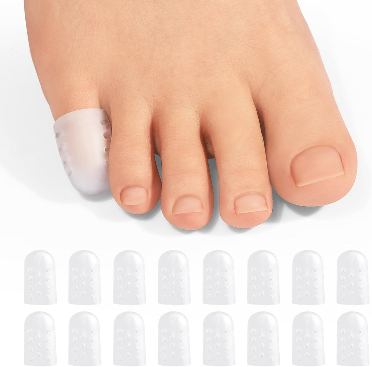 Promifun Gel Pinky Toe Caps 16 pack front view for blister relief.