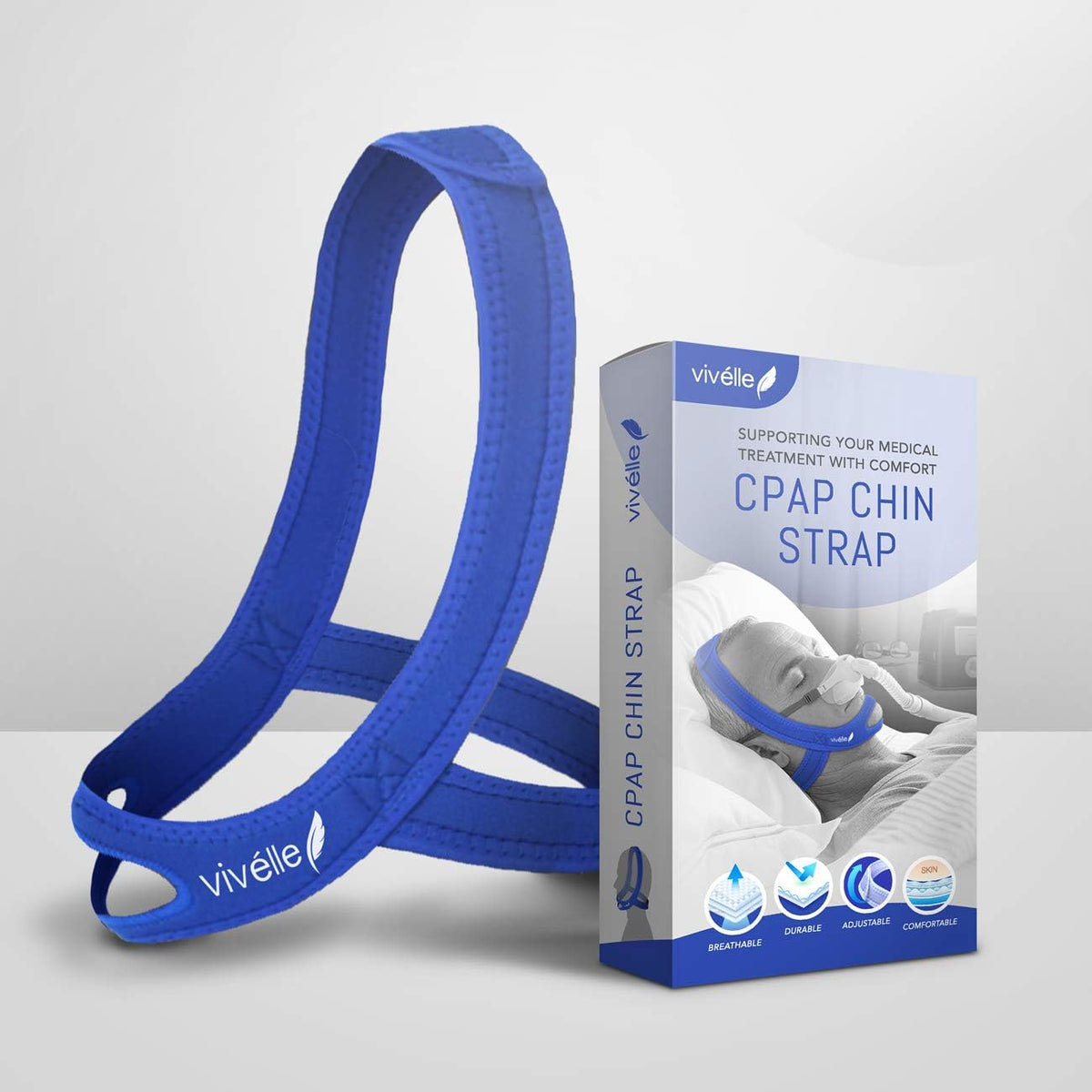 Vivélle CPAP chin strap front view for snoring prevention.