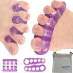 Chiroplax silicone gel toe separators front view with storage pouch.