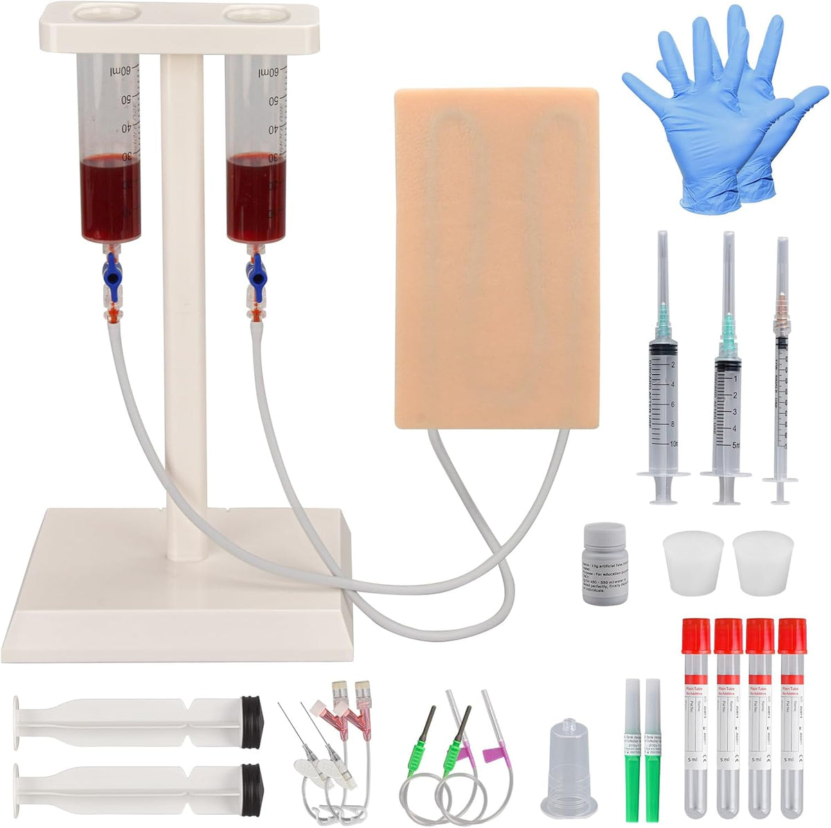 MedEduQuest Multipurpose IV Injection Phlebotomy Practice Kit front view with IV stand.