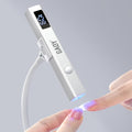 GAOY cordless nail lamp front view showing silver handheld design with flexible stand