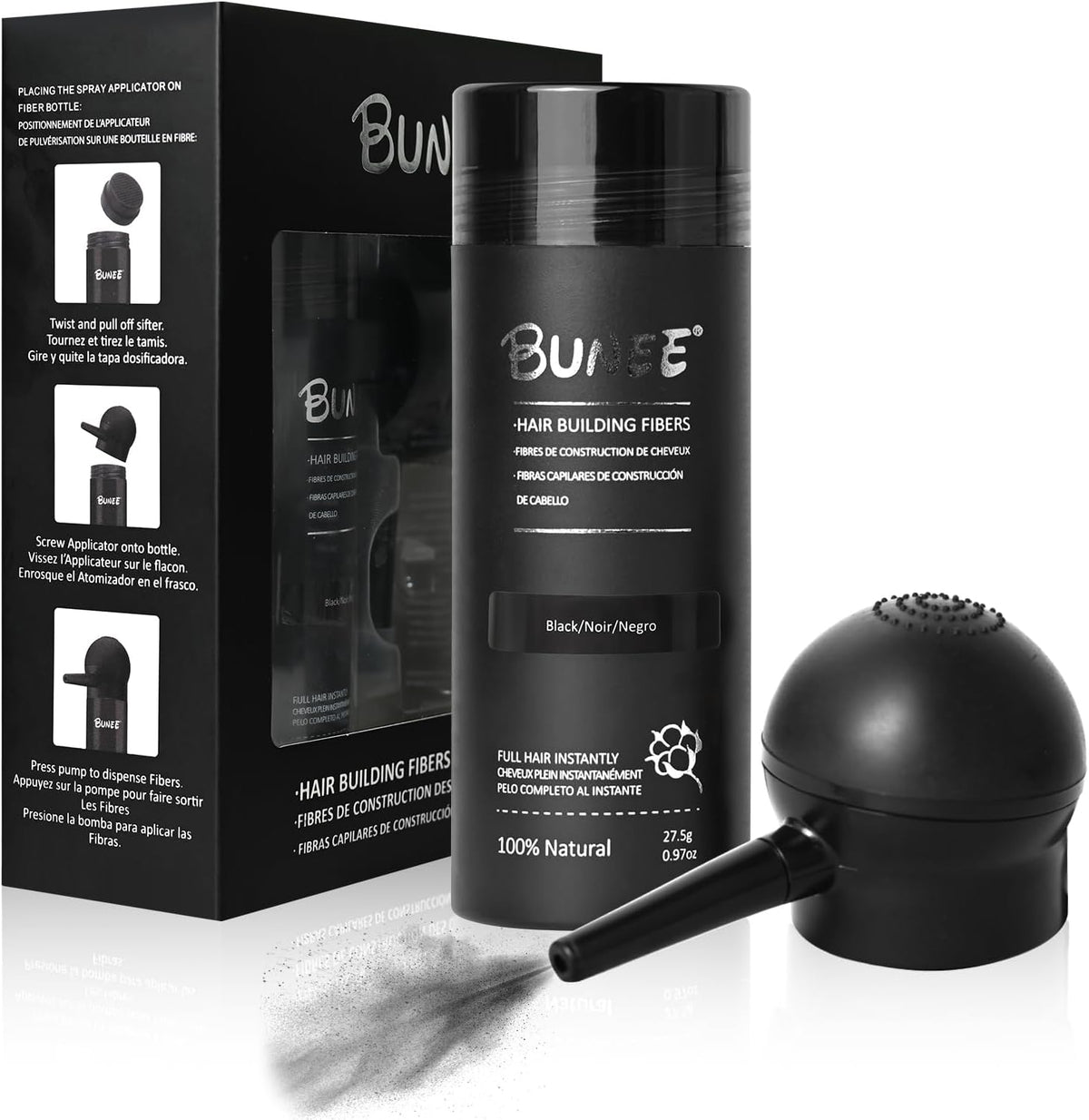 Seaboll Hair Building Fibers 2-in-1 Kit black thickening powder front view for thinning hair cosmetic coverage.