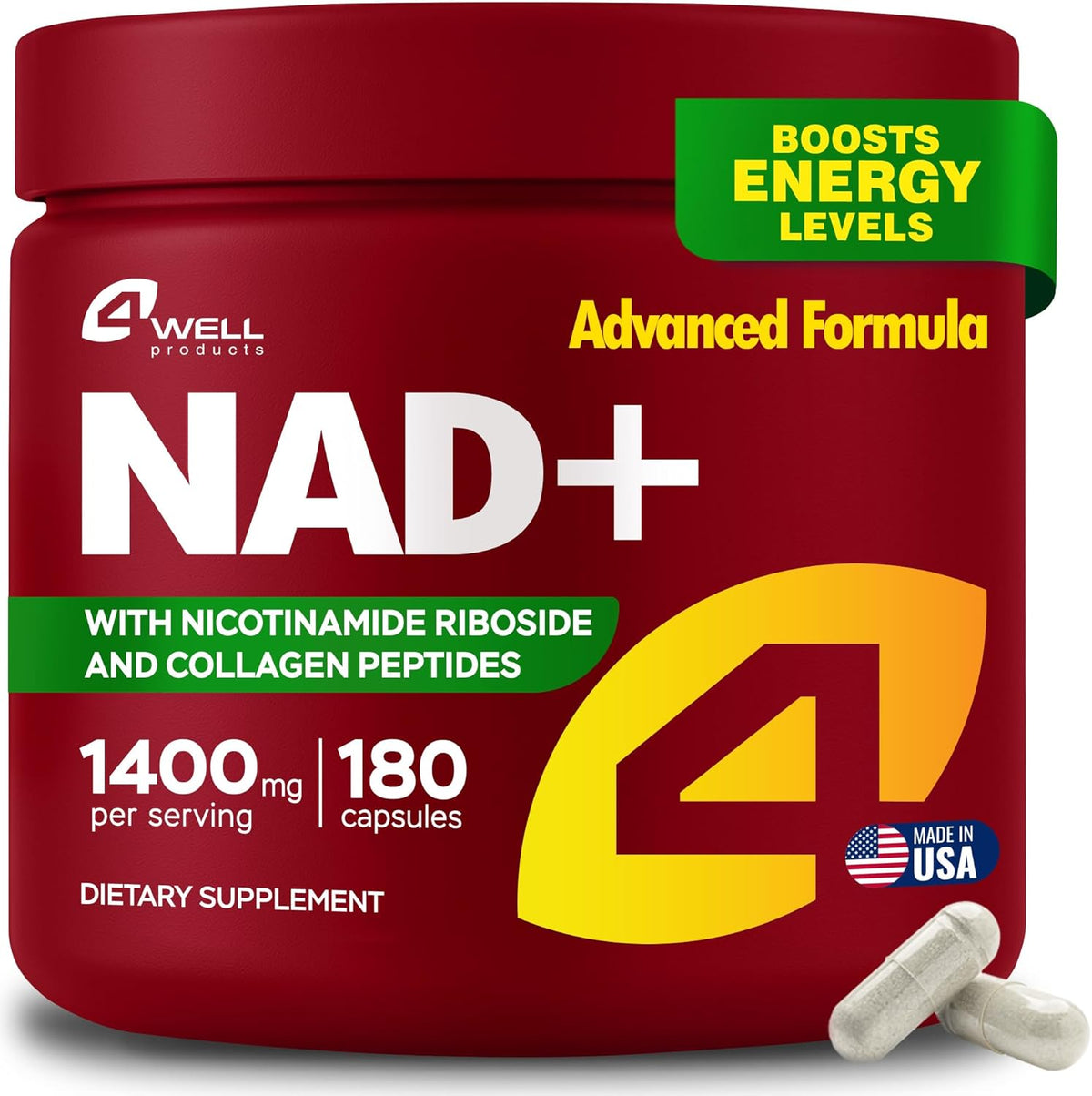 4Well Products Gotu Kola and NAD Plus Supplement 1400mg bottle front view
