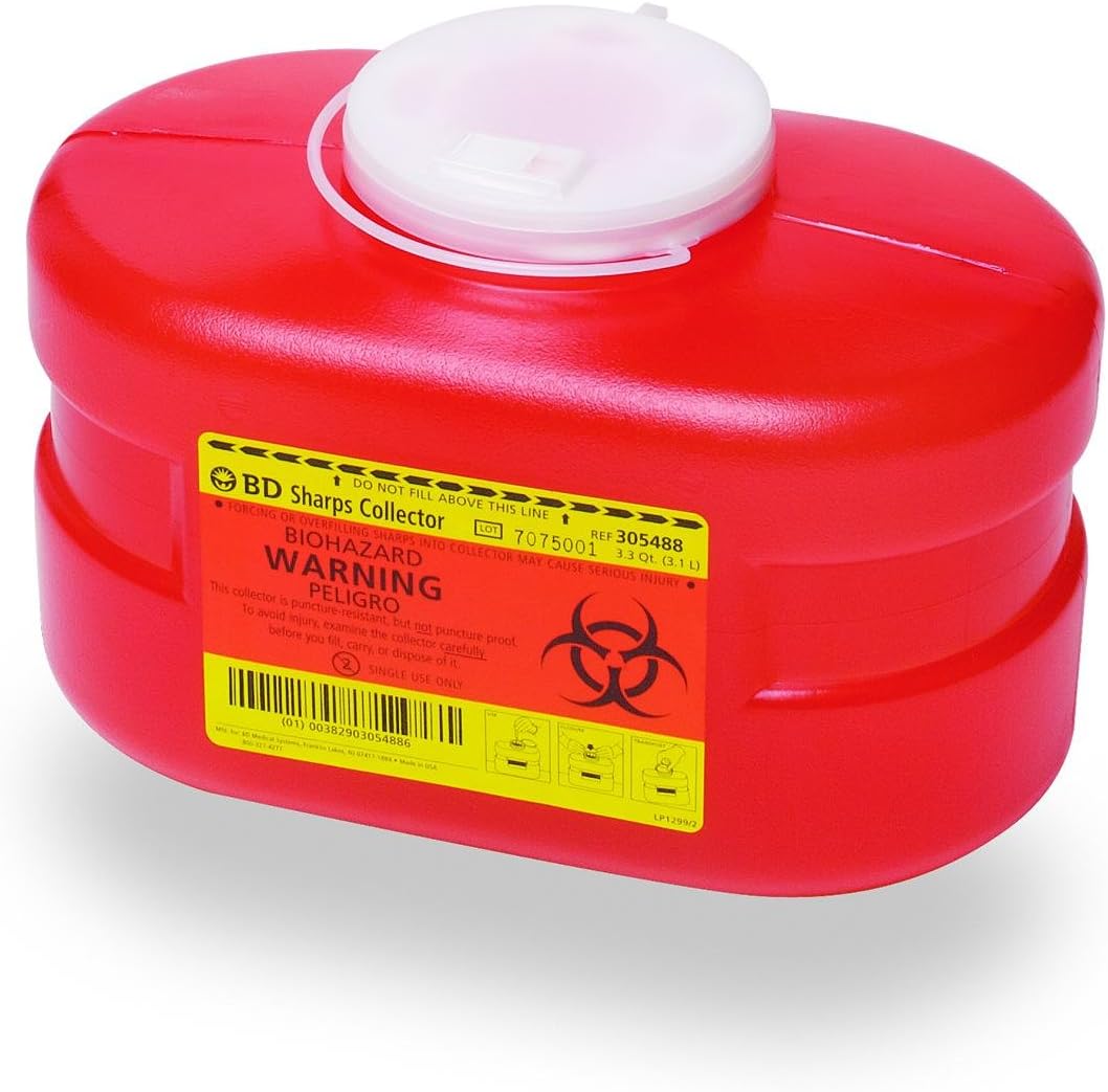BD Multi-Use One-Piece Sharps Container 3.3 Quart front view for medical waste disposal.