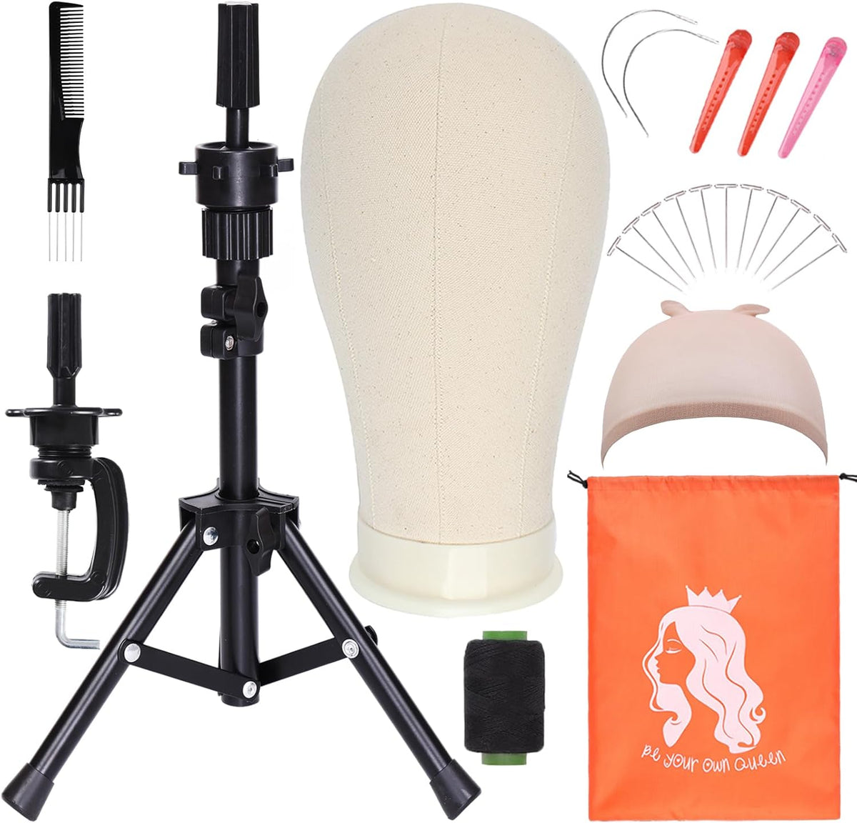 PWEOUKE 22 inch canvas wig head with adjustable tripod stand