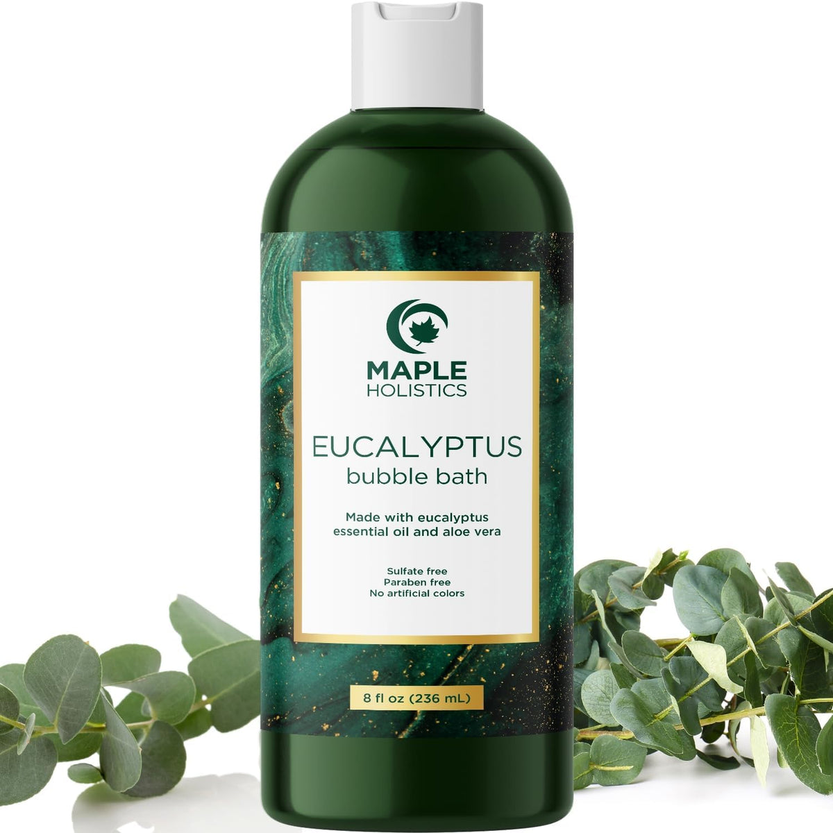 Maple Holistics Eucalyptus Bubble Bath bottle with refreshing aromatherapy oils for a relaxing soak