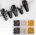 DSHIJIE punk cone metallic spike studs front view showcasing assorted silver black and gold nail charms