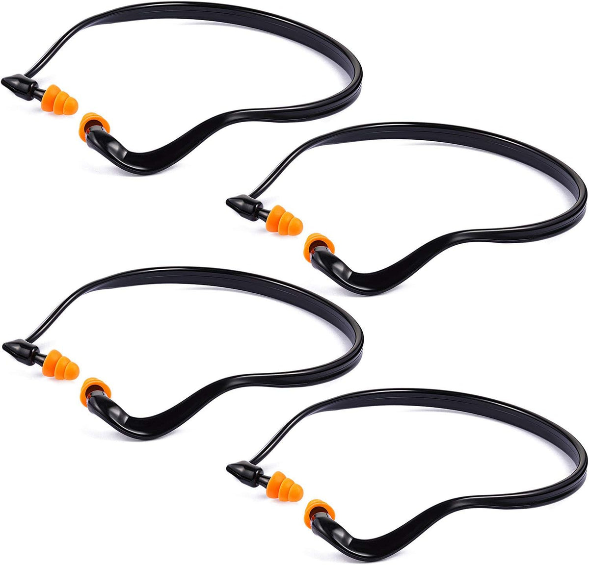BBTO banded earplugs front view showing orange silicone tips and black neckband.