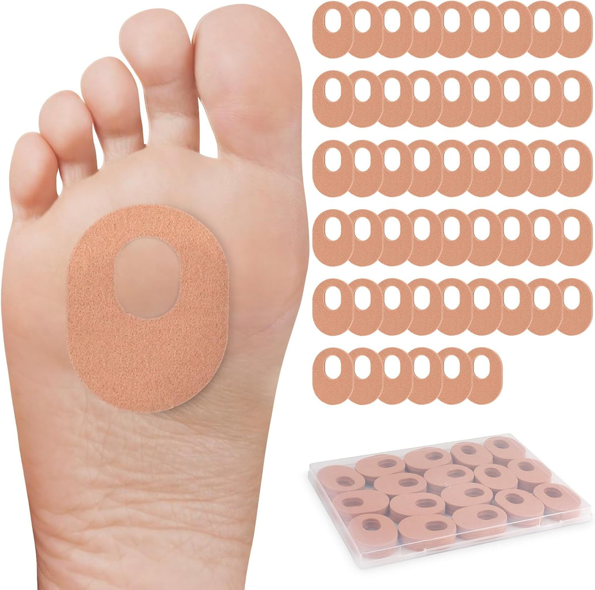 Welnove 51 Pieces Callus Pads front view of the packaging and thick felt cushions