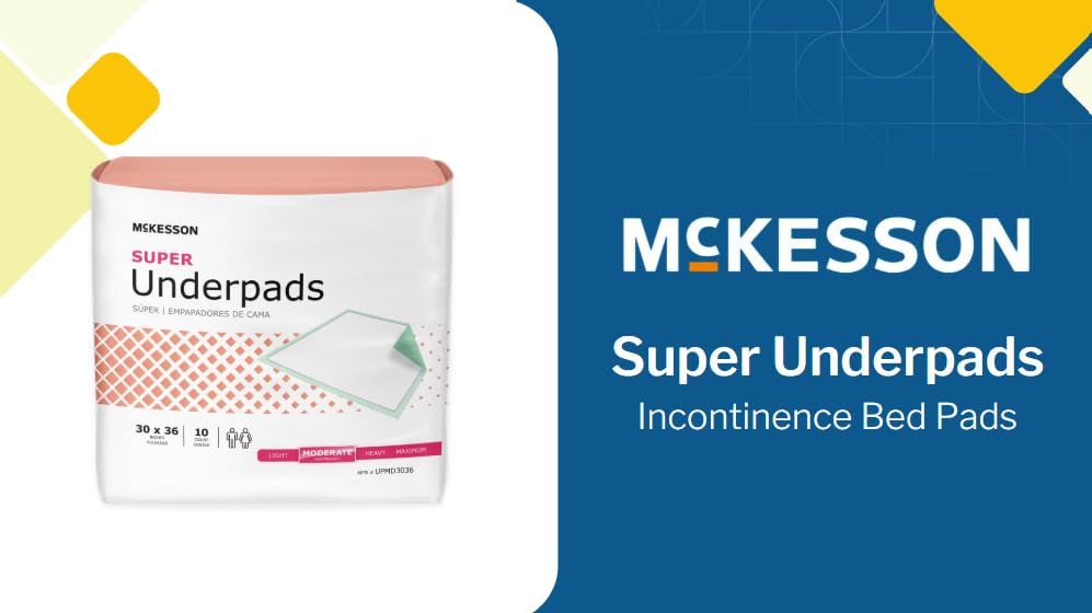 A single McKesson super underpad placed on a mattress to show product scale and bedside application.