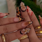 Hosaily medium almond 3d flower press on nails front view