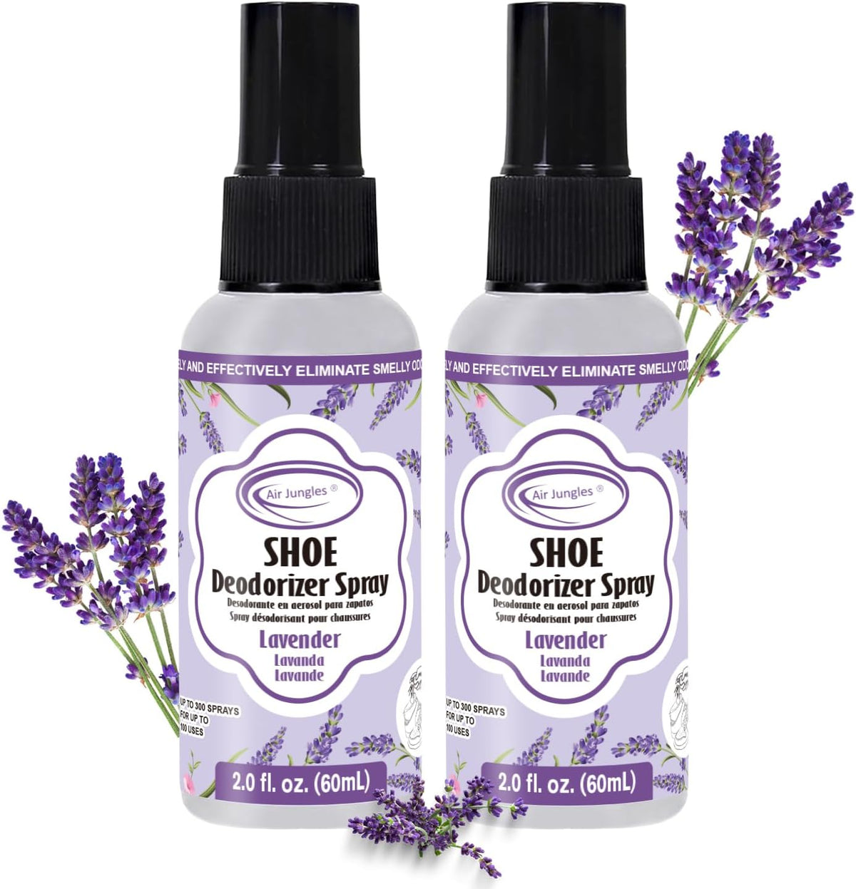 Air Jungles Shoe Deodorizer Spray Lavender pack of 2 front view
