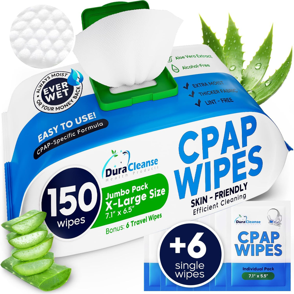 Dura Cleanse CPAP mask wipes 150 count jumbo pack front view