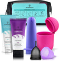 Ecoblossom Complete Menstrual Cup Kit front view of 7 piece period starter set.