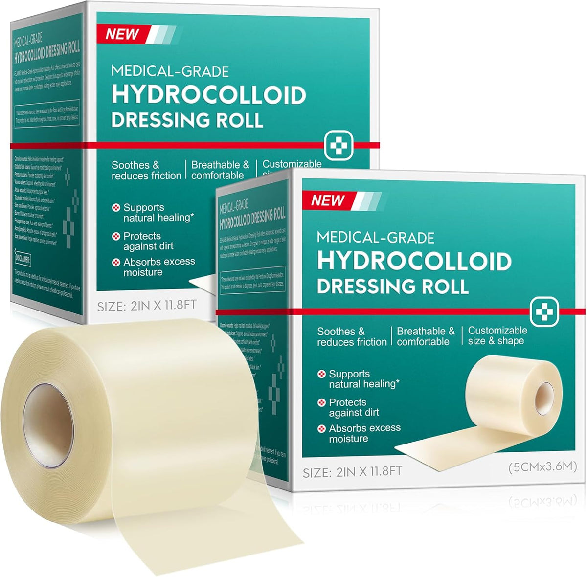 PFDGRVI hydrocolloid tape roll front view packaging for acne and blister care
