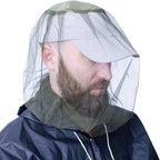 Pamir black outdoor mosquito head net worn over a hat