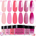 Honey Joy color changing dip powder nail polish set with 6 glitter pink and red thermal shades