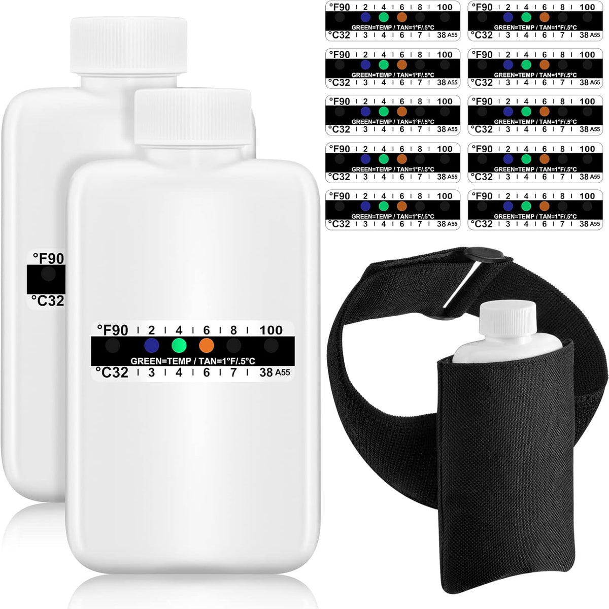 Remagr 14 Piece Urine Test Kit front view showing bottles and temperature strips.