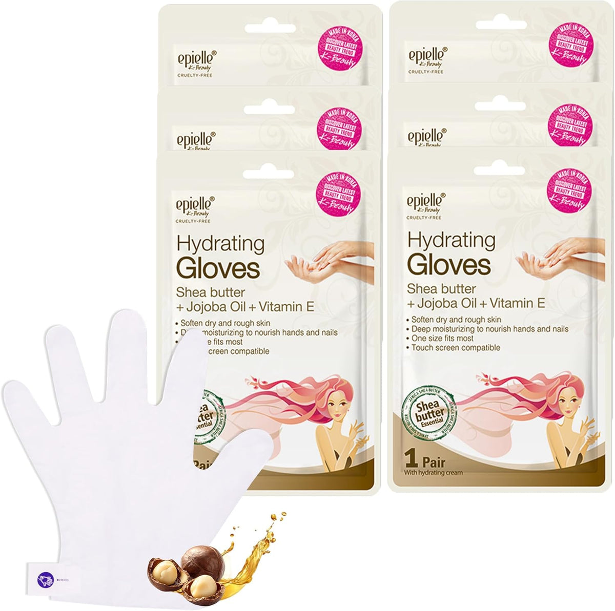 Epielle Hydrating Hand Mask Gloves 6 Pack front view