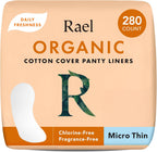 Rael Organic Cotton Cover Panty Liners 280 count box front view daily hygiene.